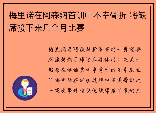 梅里诺在阿森纳首训中不幸骨折 将缺席接下来几个月比赛 梅里诺在阿森纳首训中不幸骨折 将缺席接下来几个月比赛